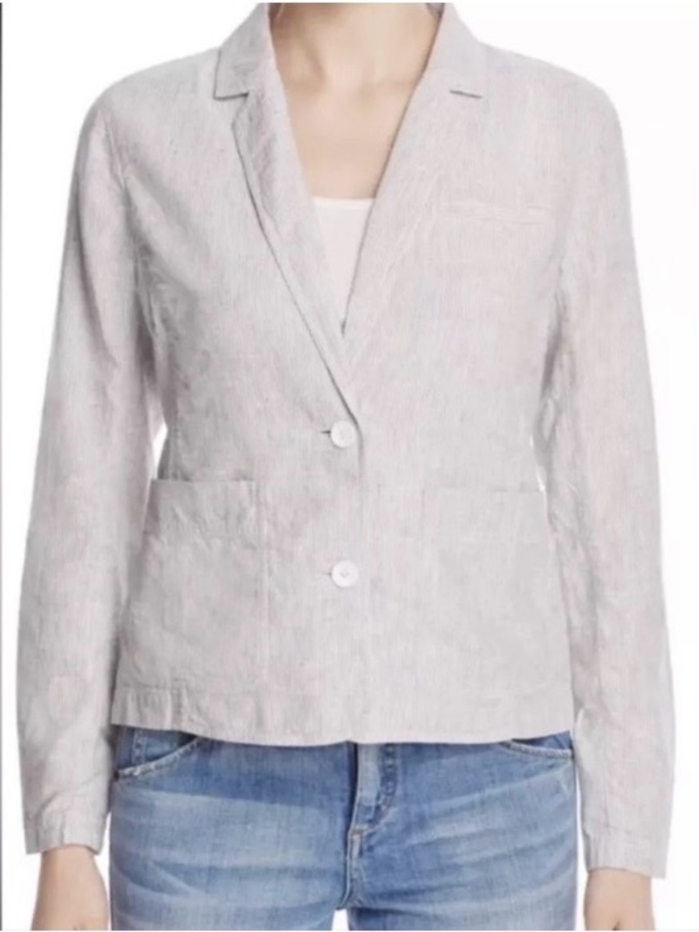 Eileen Fisher Light Gray Stripe Notch Collar Blazer